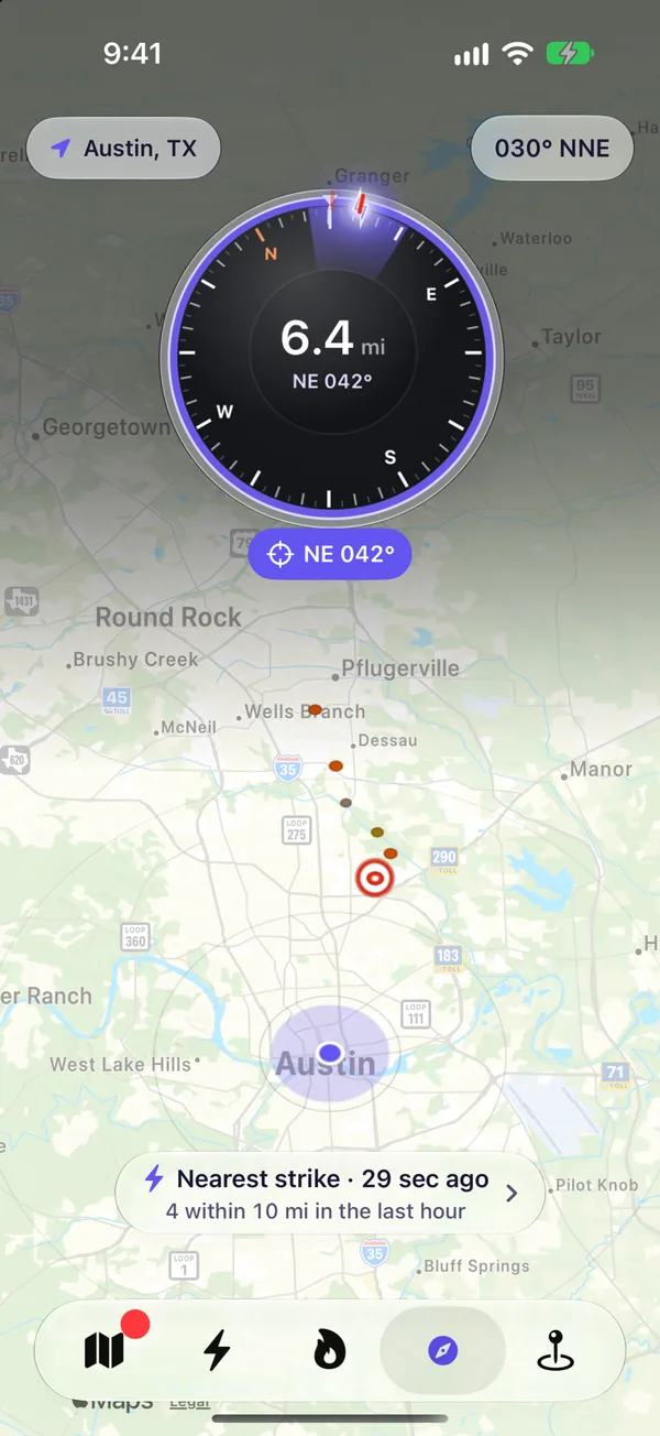 The Lightning compass pointing at a storm